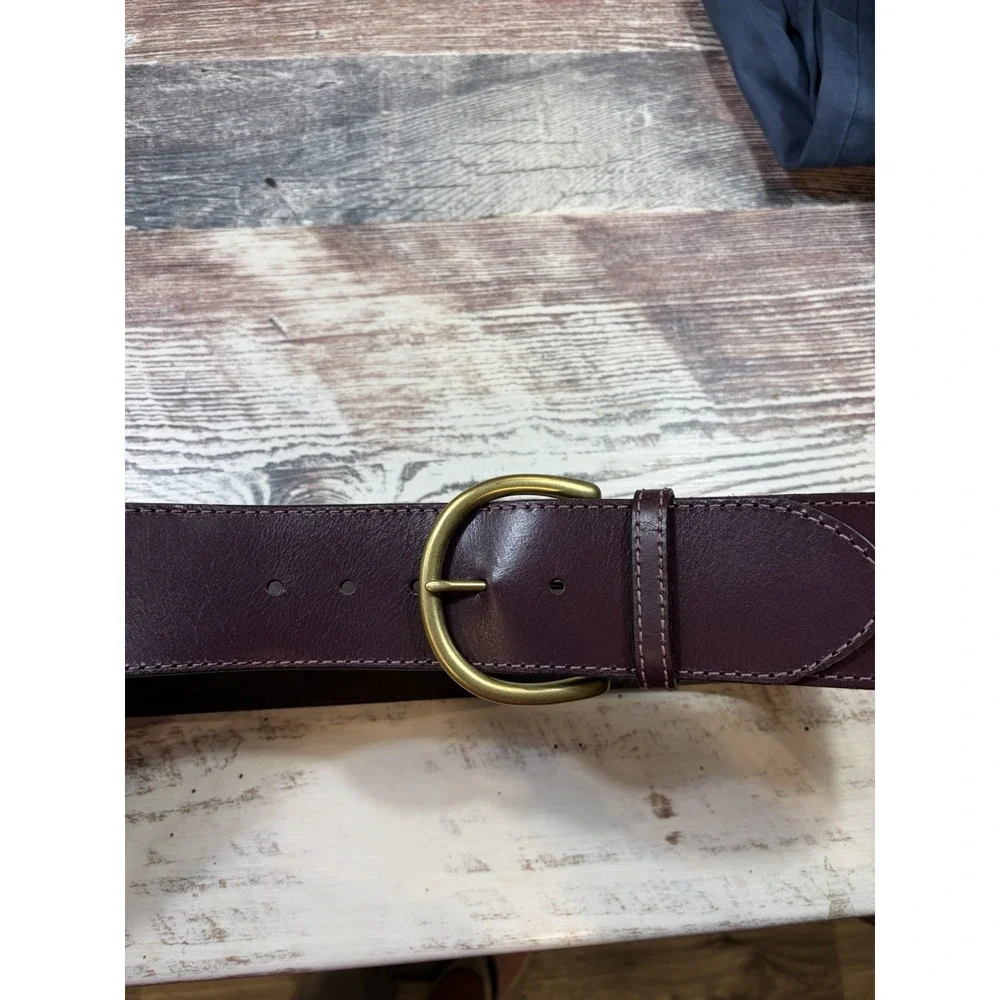 Ann Taylor Loft Dark Purple Wide Leather Belt Gold Buckle Studded XS Small